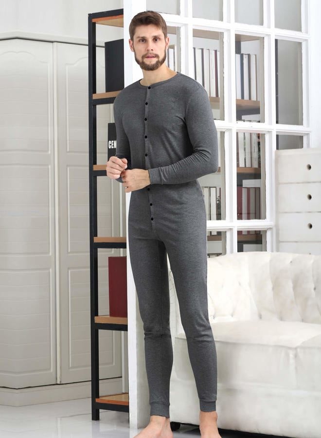 COLORFULLEAF Men's Cotton Thermal Underwear Henley Union Suits Onesies Base Layer (Dark Grey, XL), Dark Grey, XL - Image 2