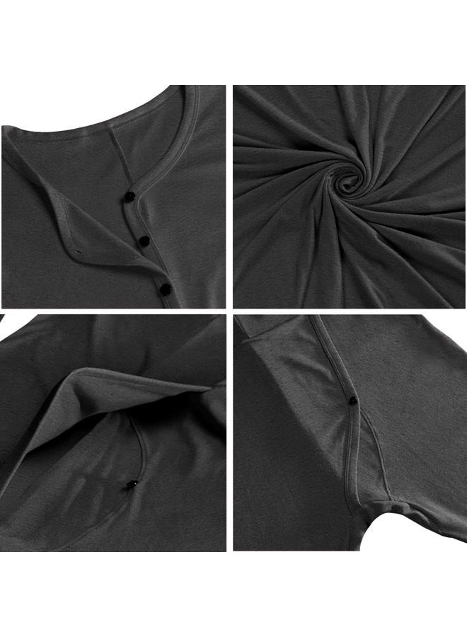 COLORFULLEAF Men's Cotton Thermal Underwear Henley Union Suits Onesies Base Layer (Dark Grey, XL), Dark Grey, XL - Image 5