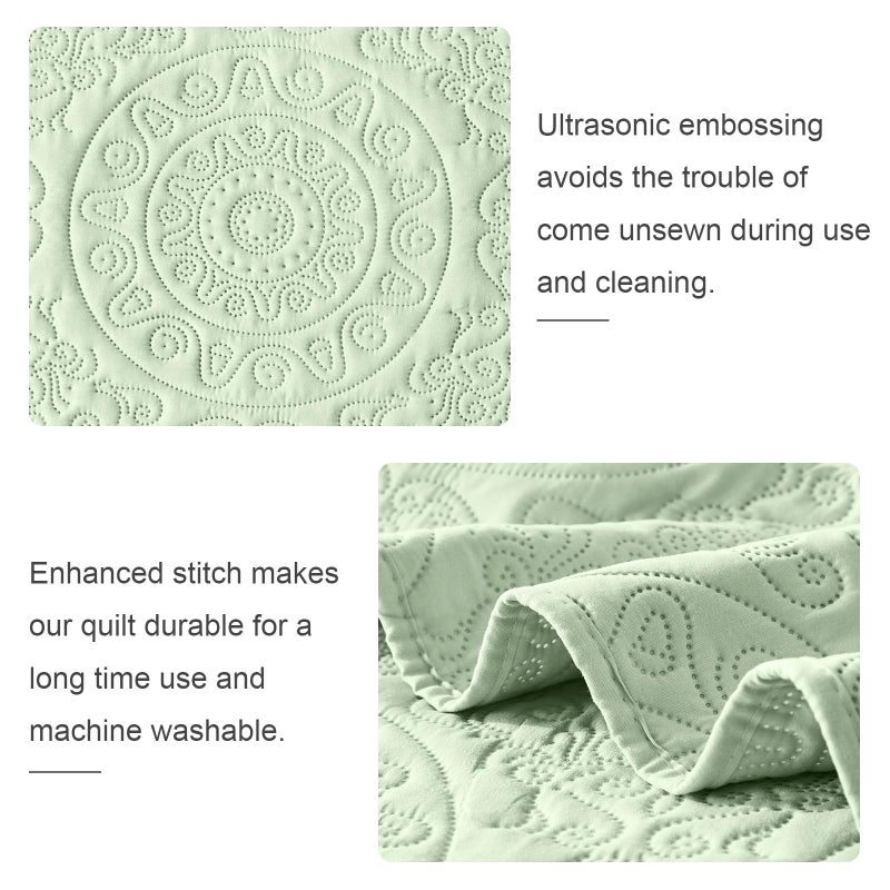 WURUIBO Light Green Quilt Set Twin Size, Embossing Microfiber Bedspreads with Pillow Sham, Ligthweight Breathable Thin Coverlet, Reversible Bedding Set for All Season (1 Quilt, 1 Pillow Sham) - Image 5