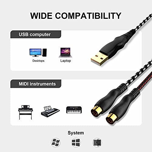 NUOSIYA USB to MIDI Cable 6.5Ft, MIDI Interface Adapter,MIDI to USB Cable Converter ​for Music Keyboard Piano to PC Mac Laptop Windows Android - Image 2