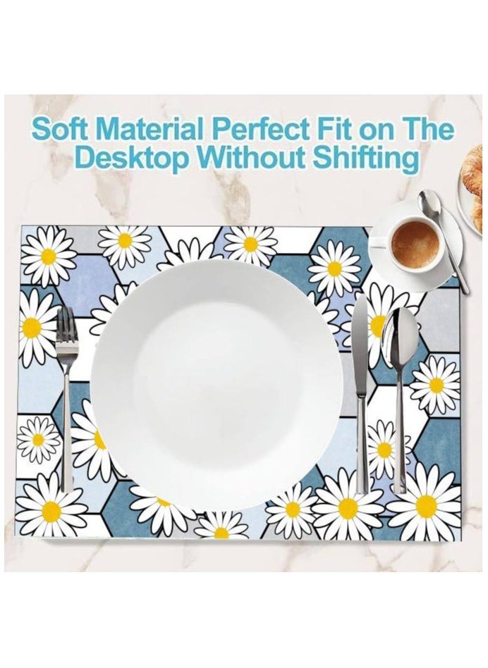 LESTER LESTER Kitchen Drying Mat, Water Absorbant Super Absorbent Kitchen dryer Mat, Quick Drying Bathroom Carpet, Non-Slip Entrance Doormat Diatom Leather Skin Floor Mats Home Decor Set Rectangle Shape Flowers Design White and Blue 50x80cm  - Image 4