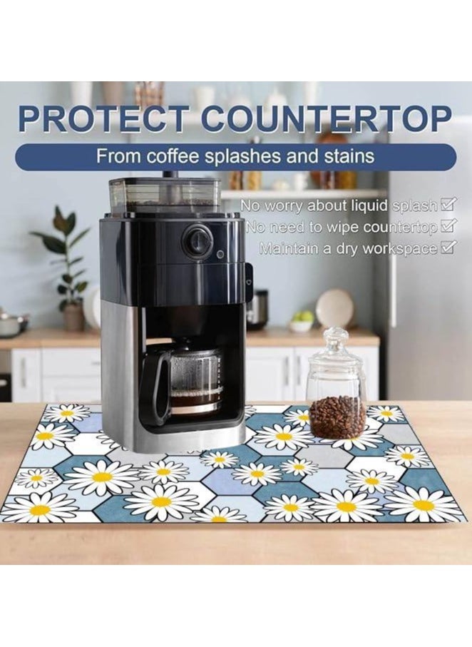LESTER LESTER Kitchen Drying Mat, Water Absorbant Super Absorbent Kitchen dryer Mat, Quick Drying Bathroom Carpet, Non-Slip Entrance Doormat Diatom Leather Skin Floor Mats Home Decor Set Rectangle Shape Flowers Design White and Blue 50x80cm  - Image 3