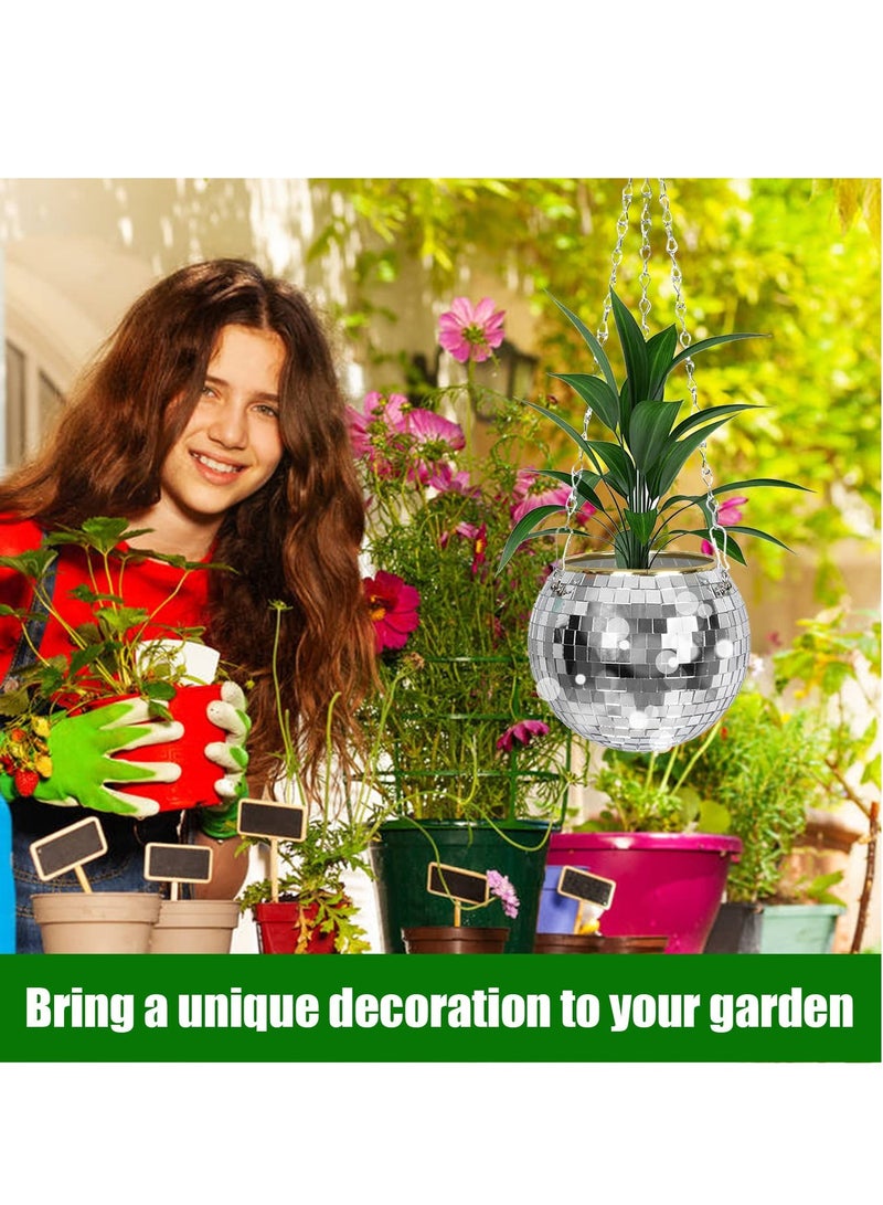 SOLARAE 6 Inches Disco Ball Plant Hanger, Disco Ball Planter with Hook and Wooden Stand, Disco Planter Pots for Indoor Outdoor Plants Home Decor - Image 5