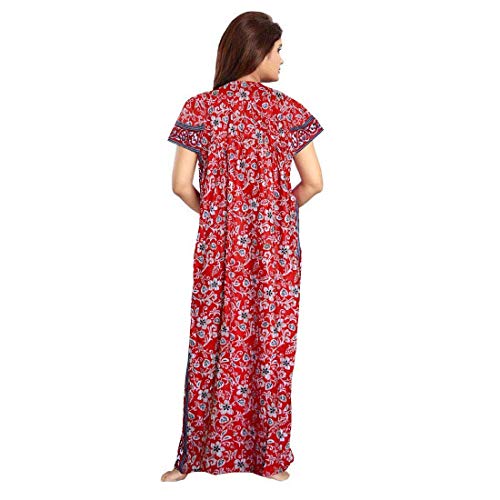 NEGLIGEE Women's Cotton Printed Maxi Nighty - Free Size - Red Color - Image 3