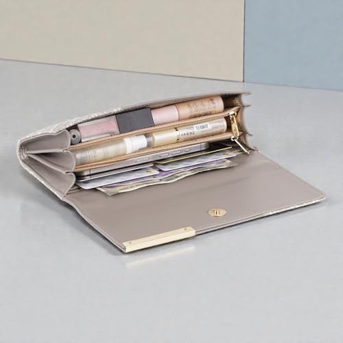 DOSYSO Wallet for Women Girls Stylish Latest Floral Faux Leather with Phone Space Coin Compartment Mobile Storage 4 Card Slots Holder Cash Zip Pockets Hand Clutch for Daily Use Ladies Long Purse (Grey) - Image 5