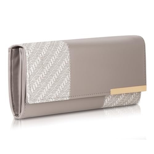 DOSYSO Wallet for Women Girls Stylish Latest Floral Faux Leather with Phone Space Coin Compartment Mobile Storage 4 Card Slots Holder Cash Zip Pockets Hand Clutch for Daily Use Ladies Long Purse (Grey) - Image 1