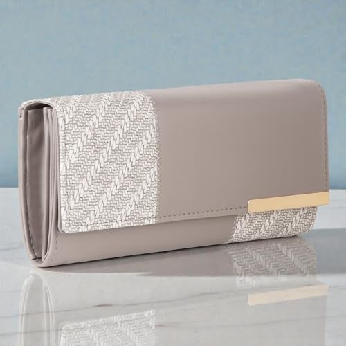 DOSYSO Wallet for Women Girls Stylish Latest Floral Faux Leather with Phone Space Coin Compartment Mobile Storage 4 Card Slots Holder Cash Zip Pockets Hand Clutch for Daily Use Ladies Long Purse (Grey) - Image 2