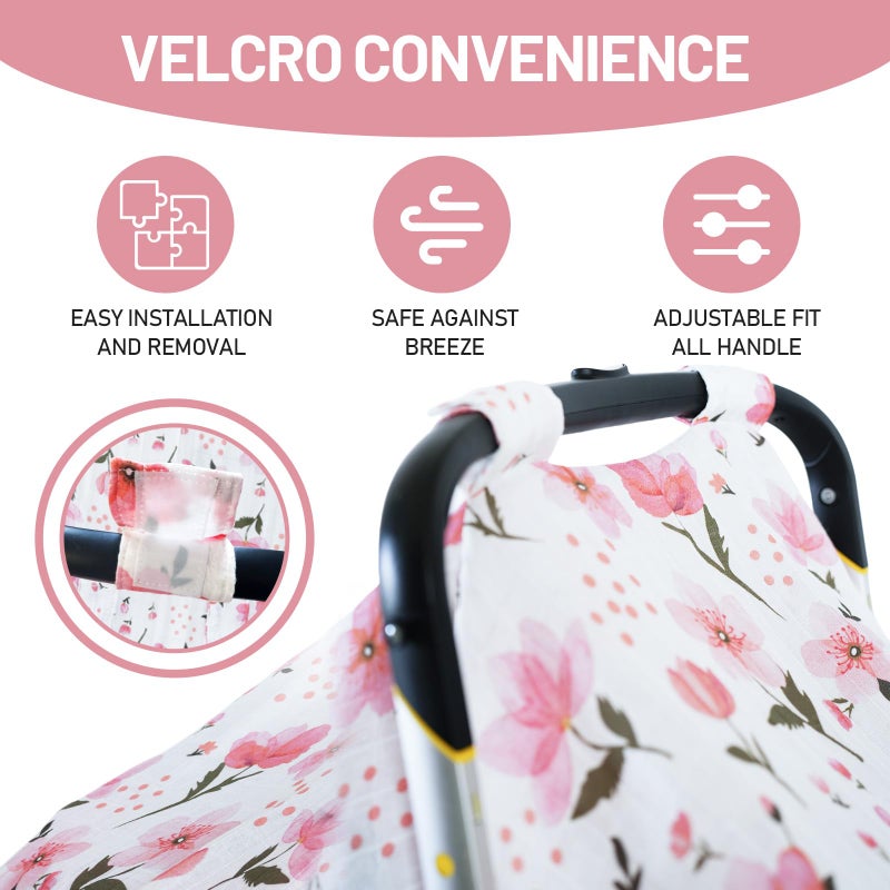80S Muslin Car Seat Cover for Babies - Soft & Breathable Infant Carrier Canopy, Lightweight Sunshade for Summer, Universal Fit for Baby Boys & Girls - Image 3
