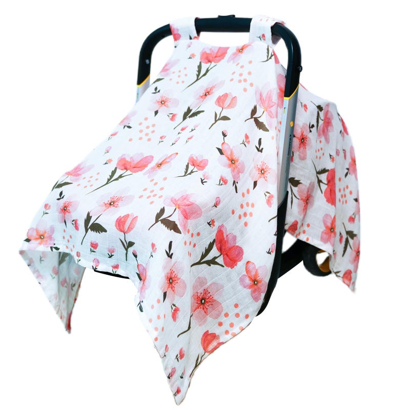 80S Muslin Car Seat Cover for Babies - Soft & Breathable Infant Carrier Canopy, Lightweight Sunshade for Summer, Universal Fit for Baby Boys & Girls - Image 1