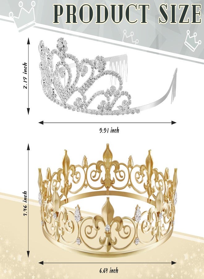 MTLEE 2 Pcs Homecoming King Crown Metal Crystal Royal Tiara Crown for Men Women Bridegroom Bride Princess Wedding Halloween - Image 2