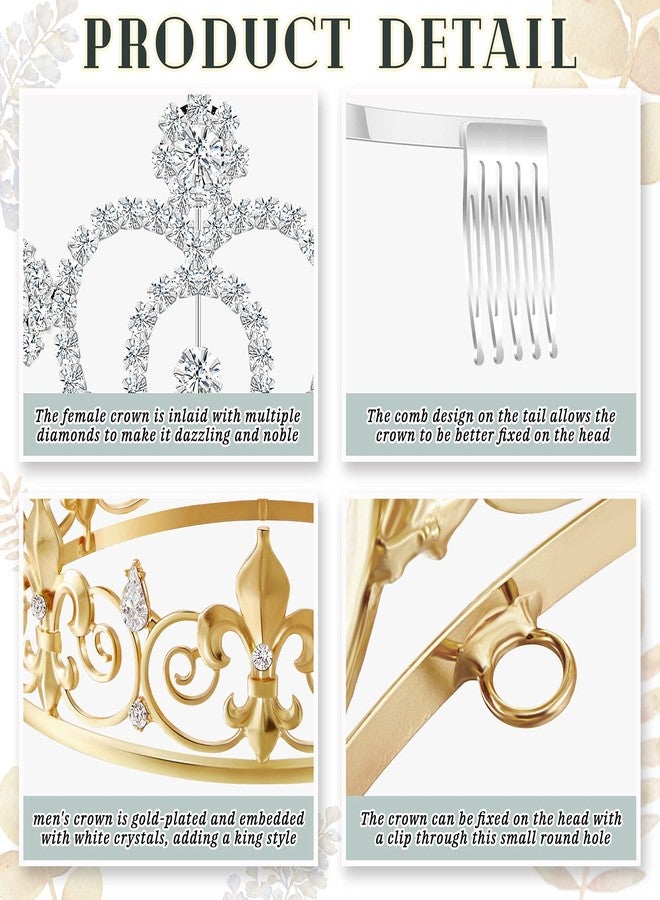 MTLEE 2 Pcs Homecoming King Crown Metal Crystal Royal Tiara Crown for Men Women Bridegroom Bride Princess Wedding Halloween - Image 3