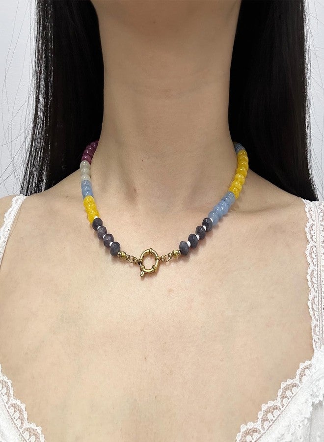 اتش تي اتش قلادة من الخرز الطبيعي المصنوع يدويًا على الطراز البوهيمي، قلادة تشوكر من الخرز الملون للنساء، هدية مجوهرات صيفية للشاطئ (ملونة) - Image 2