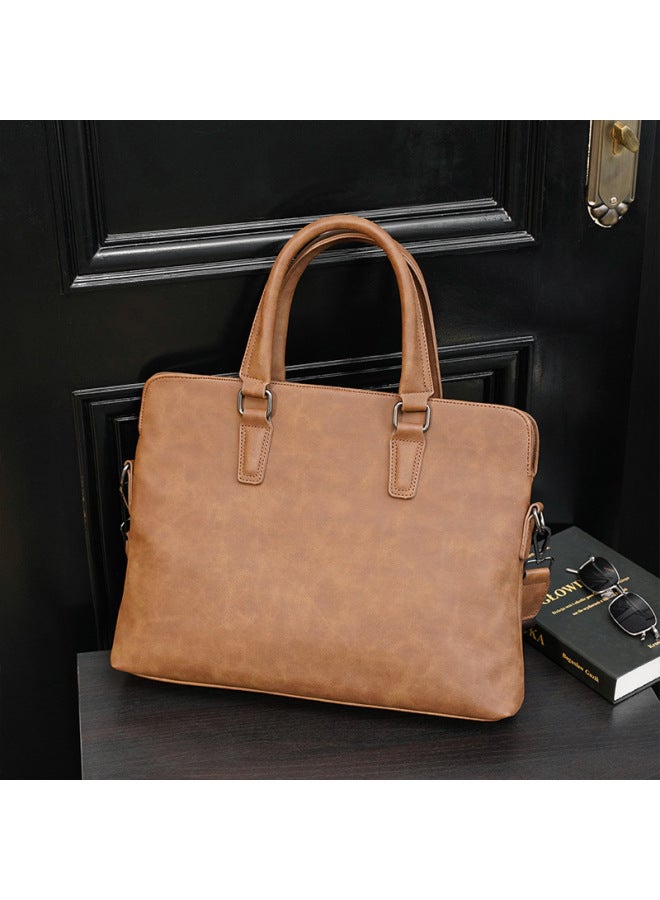 Korean Fashionable Business Handbag Men's Bag Shoulder Bag Casual Briefcase Multifunctional Computer File Bag-Color:Coffee-  - Image 1