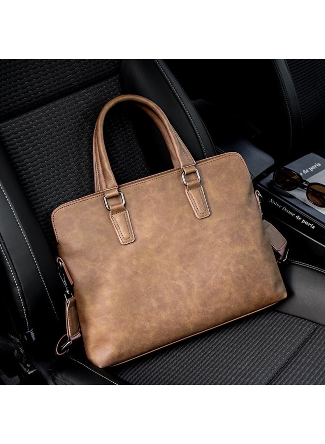 Korean Fashionable Business Handbag Men's Bag Shoulder Bag Casual Briefcase Multifunctional Computer File Bag-Color:Coffee-  - Image 2