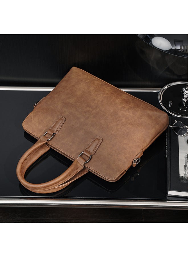 Korean Fashionable Business Handbag Men's Bag Shoulder Bag Casual Briefcase Multifunctional Computer File Bag-Color:Coffee-  - Image 4