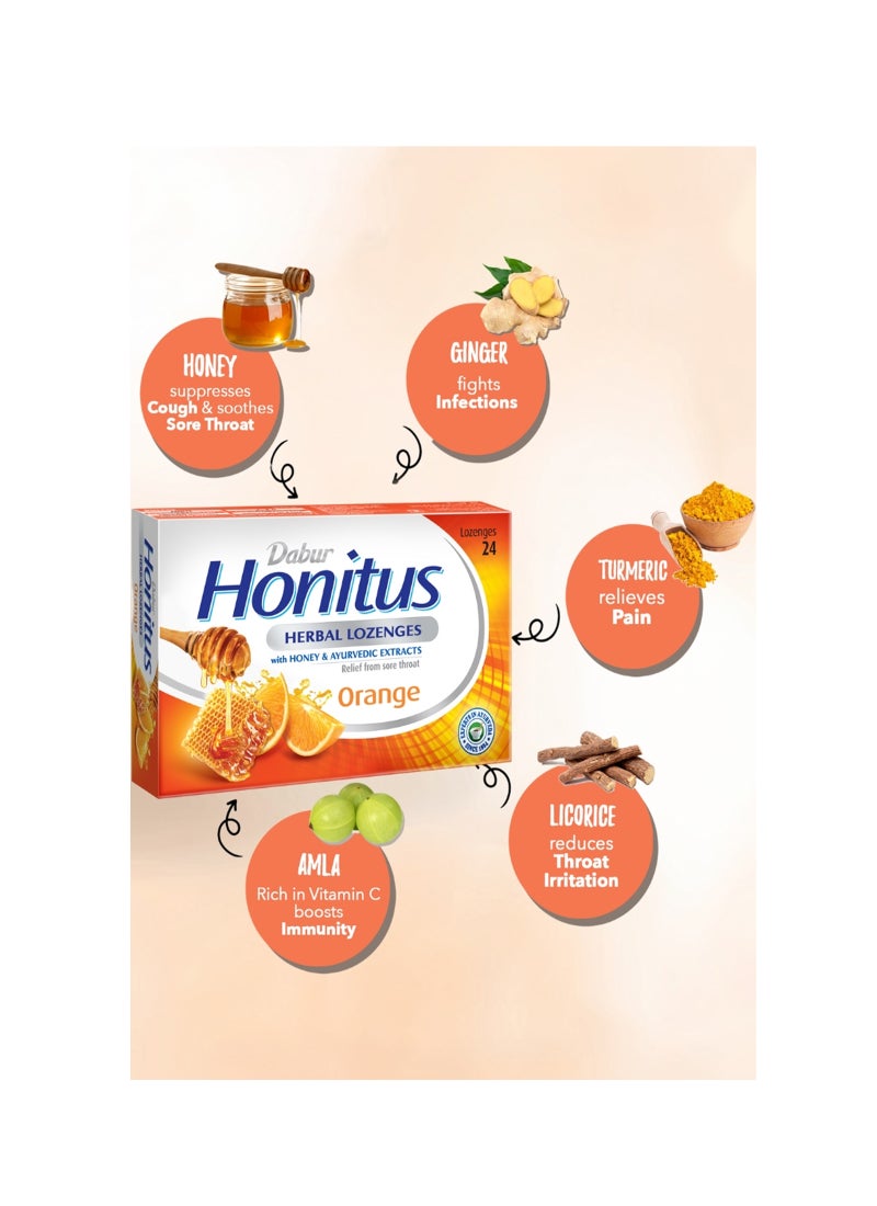 Dabur أقراص هونيترس العشبية بنكهة البرتقال | تخفيف فعال من السعال، عدوى الحلق والآلام الحلقية - Image 5
