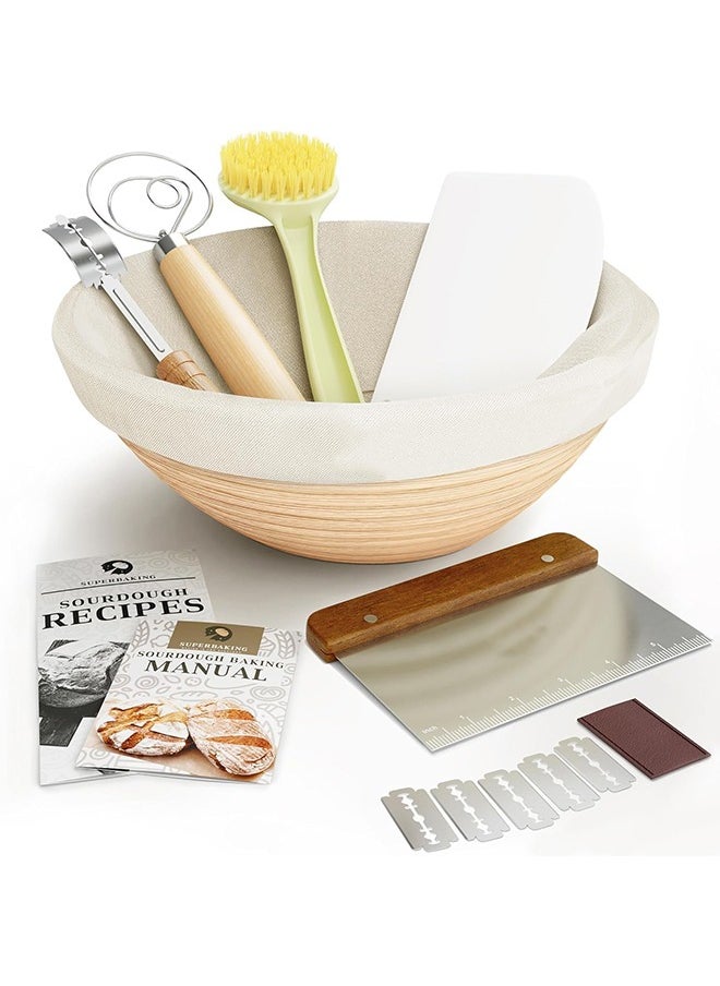 Garlo - Bread Proofing Basket, Sourdough Bread Baking Supplies, Round 9 Inch Sourdough Starter Kit, Proofing Basket for Bread Baking, Bread Making Supplies Tools, Basket Gift Set - Image 1