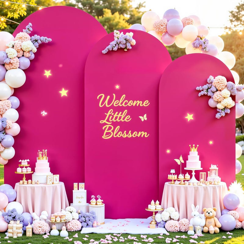 Suppromo Hot Pink Arch Cover 3 Set - 4FT, 5FT, 6FT Arch Backdrop Cover Spandex Fitted Wedding Arch Stand Covers for Baby Shower Girls Birthday Party Wedding Bridal Shower Banquet Photo Background Decorations - Image 1