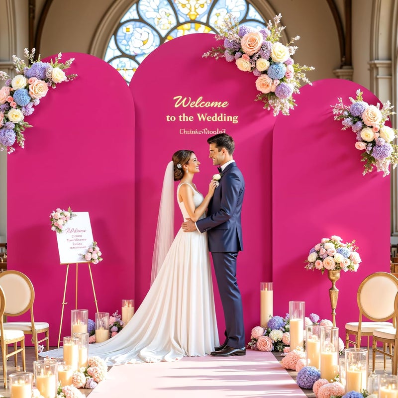 Suppromo Hot Pink Arch Cover 3 Set - 4FT, 5FT, 6FT Arch Backdrop Cover Spandex Fitted Wedding Arch Stand Covers for Baby Shower Girls Birthday Party Wedding Bridal Shower Banquet Photo Background Decorations - Image 3