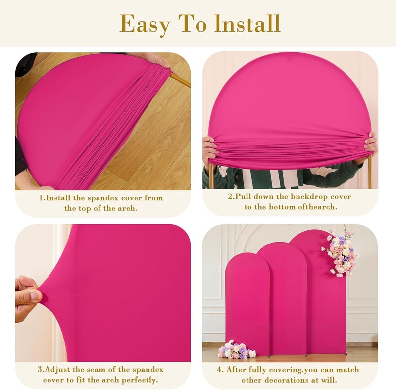 Suppromo Hot Pink Arch Cover 3 Set - 4FT, 5FT, 6FT Arch Backdrop Cover Spandex Fitted Wedding Arch Stand Covers for Baby Shower Girls Birthday Party Wedding Bridal Shower Banquet Photo Background Decorations - Image 5