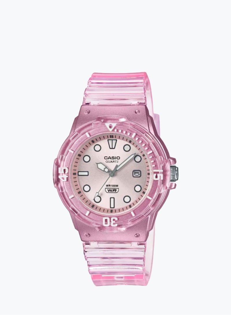 Casio watch for women with a transparent pink strap, model LRW-200HS-4EV - Image 1