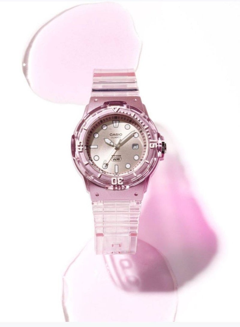 Casio watch for women with a transparent pink strap, model LRW-200HS-4EV - Image 2