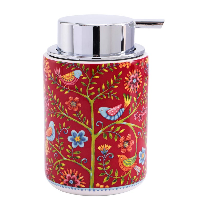 Bico Red Spring Bird Ceramic 12oz Soap Dispenser with Removable Pump, Ideal for Kitchen, Bathroom, Lotion and Essential Oil - Image 1