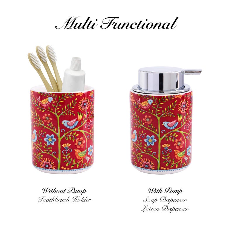Bico Red Spring Bird Ceramic 12oz Soap Dispenser with Removable Pump, Ideal for Kitchen, Bathroom, Lotion and Essential Oil - Image 3