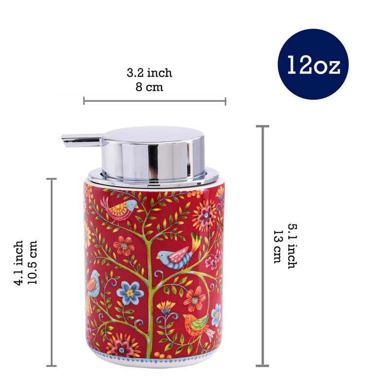 Bico Red Spring Bird Ceramic 12oz Soap Dispenser with Removable Pump, Ideal for Kitchen, Bathroom, Lotion and Essential Oil - Image 2