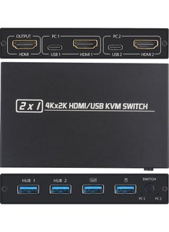 نيبمينينت سويتش KVM بمنفذين HDMI/USB بدقة 2K*4K عالية الوضوح 2 في 1 ومضيفين كمبيوتر يتشاركان مع مجموعةٍ من الشاشة ولوحة المفاتيح والماوس طراز Am-Kvm 201cl أيموس أسود  - Image 2
