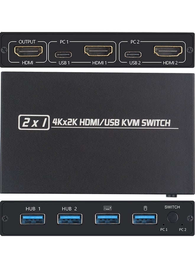 نيبمينينت - سويتش KVM بمنفذين HDMI/USB بدقة 2K*4K عالية الوضوح 2 في 1 ومضيفين كمبيوتر يتشاركان مع مجموعةٍ من الشاشة ولوحة المفاتيح والماوس طراز Am-Kvm 201cl أيموس أسود - Image 1