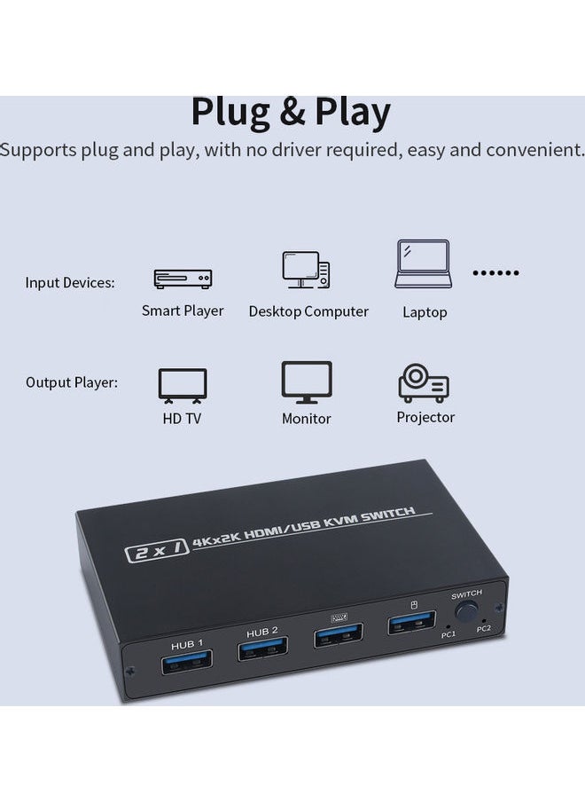 نيبمينينت - سويتش KVM بمنفذين HDMI/USB بدقة 2K*4K عالية الوضوح 2 في 1 ومضيفين كمبيوتر يتشاركان مع مجموعةٍ من الشاشة ولوحة المفاتيح والماوس طراز Am-Kvm 201cl أيموس أسود - Image 1