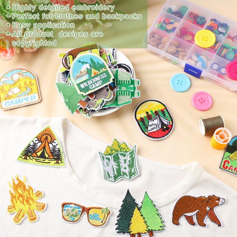 Hotop 48 Pcs Camping Theme Iron on Patches Adventure Outdoor Mountain Backpacking Sew on Patches Hiking Embroidered Applique for Jeans Jackets Clothes Backpack Cap DIY Crafts Sew Making - Image 3