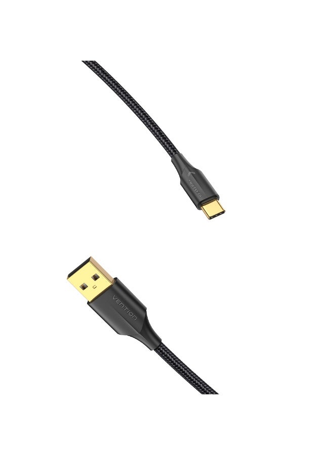 VENTION Nylon Braided USB 2.0 A Male to C Male 3A Cable 2.0M Black LED Type Model# CTFBF-SCB - Image 1