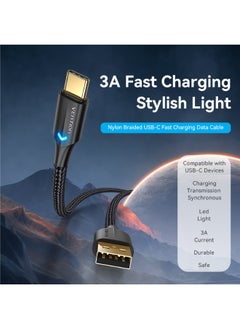 VENTION VENTION Nylon Braided USB 2.0 A Male to C Male 3A Cable 2.0M Black LED Type Model# CTFBF-SCB  - Image 3
