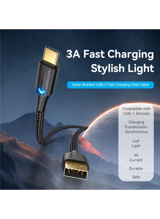 VENTION Nylon Braided USB 2.0 A Male to C Male 3A Cable 2.0M Black LED Type Model# CTFBF-SCB - Image 3
