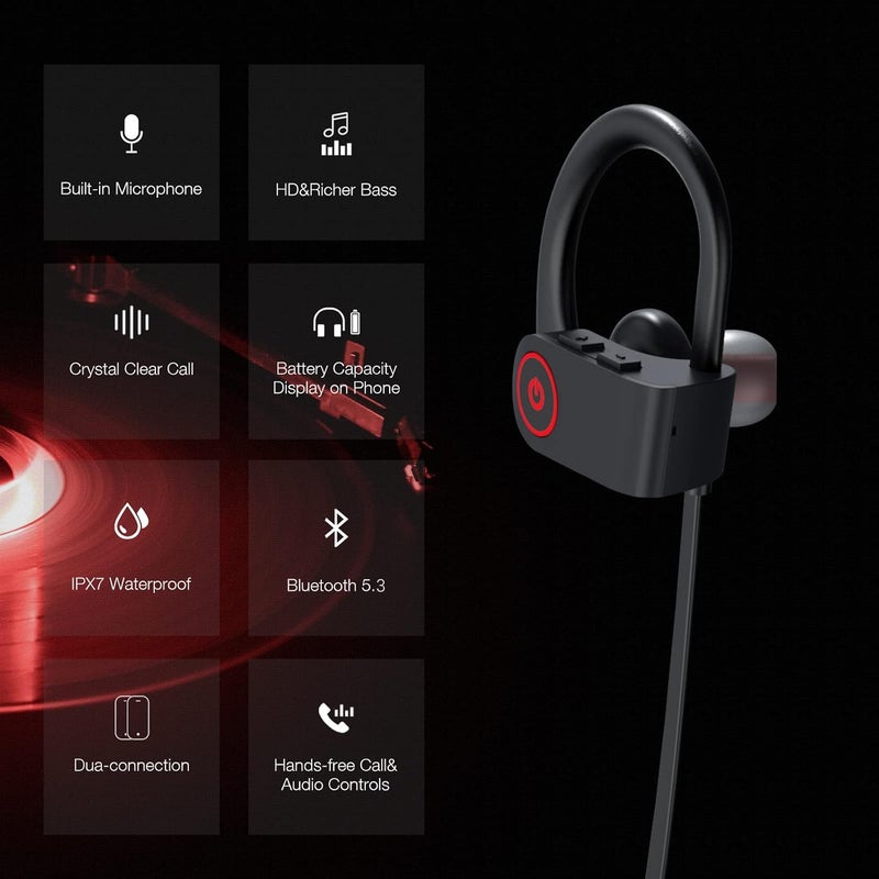Boean Headphones for Sport, HD Bass+ Sound Wireless Headphones with IPX7 Waterproof Bluetooth V5.3 Running Headphones with 15H Playtime, Sound Isolation Headphones - Image 2
