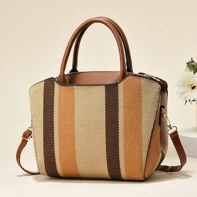 New Contrast Canvas Large Capacity Bag Retro Fashion Handbag High-End All-Match Commuter Tote Bag - Image 3