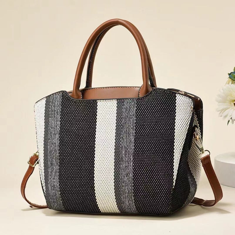 New Contrast Canvas Large Capacity Bag Retro Fashion Handbag High-End All-Match Commuter Tote Bag - Image 2