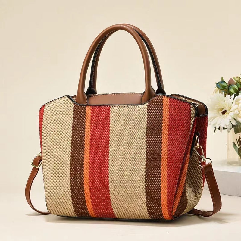 New Contrast Canvas Large Capacity Bag Retro Fashion Handbag High-End All-Match Commuter Tote Bag - Image 4