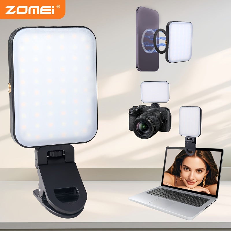 ضوء سيلفي زومي الأسود المغناطيسي بـ 3 أوضاع، إضاءة LED قابلة لإعادة الشحن عبر USB لتصوير الهاتف - Image 1