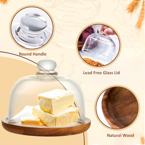 MKLZ Mini Glass Butter Dish with Lid, Clear Domed Cheese Dish with Handle, Individual Serving Small Butter Tray with Cover, Round Cute Dessert Serving Bowl for Table, Kitchen Countertop, Refrigerator - Image 2