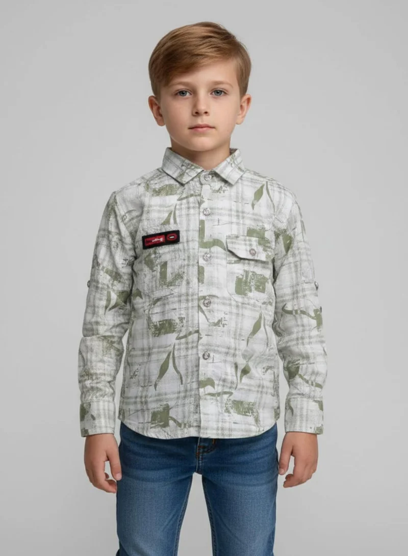 babyqlo Boys Olive Abstract Printed Casual Shirt