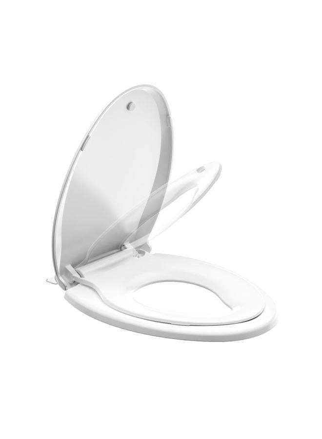 JINGZE Elongated Toilet Seat Adult/Child,Built-In Potty Training Seat, Soft Quiet Close Non-Slip Seat, Easy to Install & Clean,Magnetic Kids Seat and Cover for Elongated Oval Toilets,White - Image 1