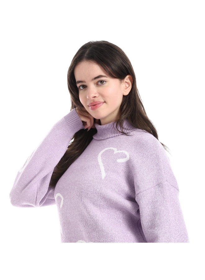 Caesar Women's wool pullover with a high neck and heart print - Image 2