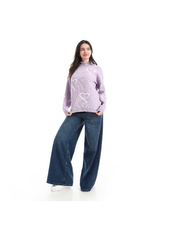 Caesar Women's wool pullover with a high neck and heart print - Image 3