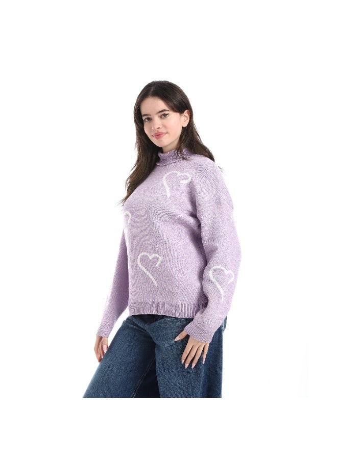 Caesar Women's wool pullover with a high neck and heart print - Image 1
