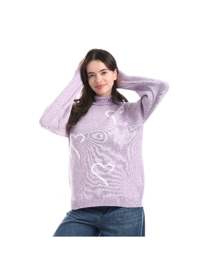 Caesar Women's wool pullover with a high neck and heart print - Image 5