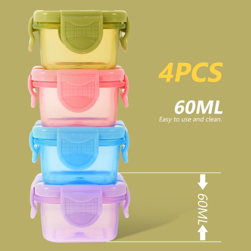 Mini Square Food Storage Containers With Lids 4pcs Multi Color Fridge Freezer Lunch Box Set - Image 4