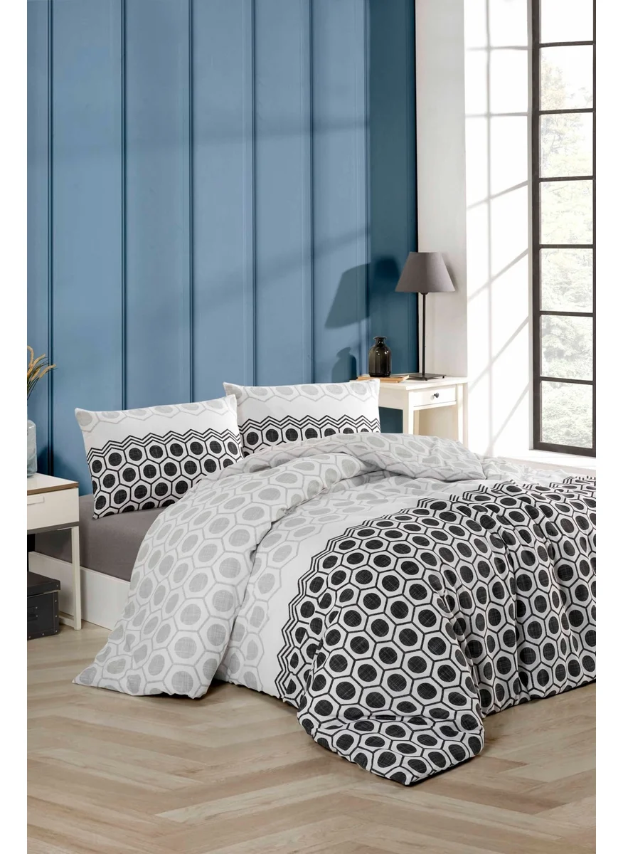 Tabu Home Geometric Anthracite Double Duvet Cover Set with Elastic Sheets